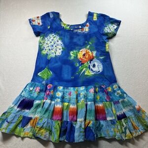 Jams World Women Size S Hawaiian 3 Tiers Dress Bludrangea Rayon Tropical